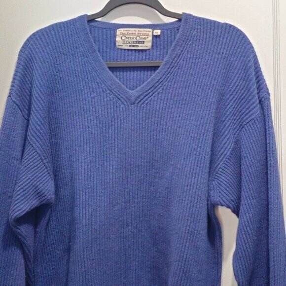 Vintage Creem Comp Menswear Blue Knit V-Neck Sweater XL - Picture 2 of 13